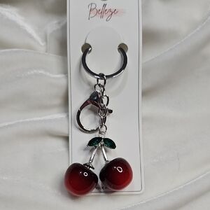 Belleze Women's Red Cherry Keychain Purse Charm Bag Charm NWT Silver Tone
